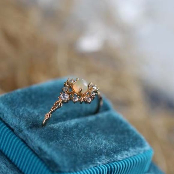 Gold Vermeil Genuine Opal Stone Dainty Ring for her Natural Opal Stone Ring 7 - Picture 7 of 10